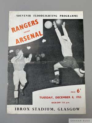 Rangers v. Arsenal Souvenir Floodlight programme, 8th December 1953
  signs of fold, slight creasing