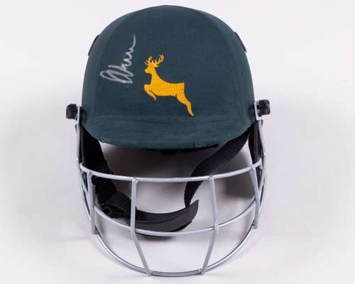 Alex Hales match worn signed Nottinghamshire County Cricket Club helmet.