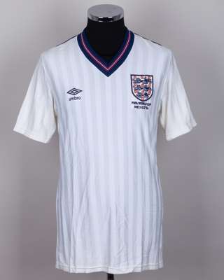 Kenny Sansom white and blue No.3 England 1986 World Cup short-sleeved shirt