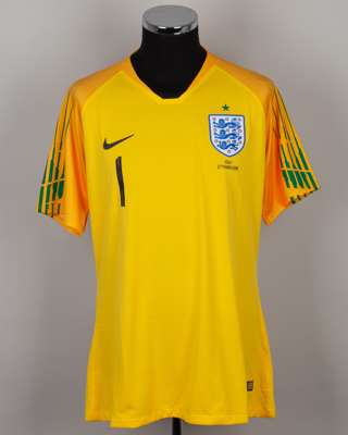 Jack Butland yellow and green No.1 England v. Italy short-sleeved shirt, 2018