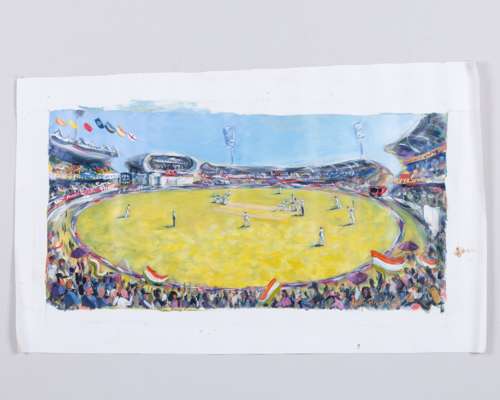 Andy Brown (British 20th Century) Jaiswal Celebrations at the crease