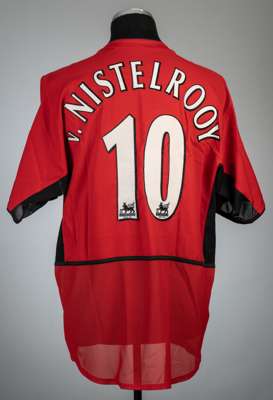 Ruud van Nistelroy red Manchester United no.10 home jersey, season 2002-03,
 Mike, short-sleeved with THE FA PREMIER LEAGUE sleeve badges, club crest 