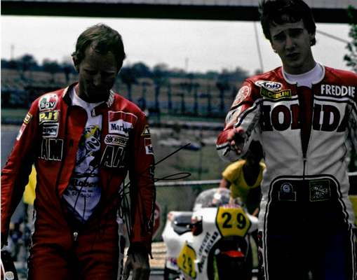 Collection of Moto GP Legends, seven signed 8 by 10in. photographs,
 including Mick Doohan, Wayne Gardner, Jorge Lorenzo,  Dani Pedrosa,  Kenny Robert