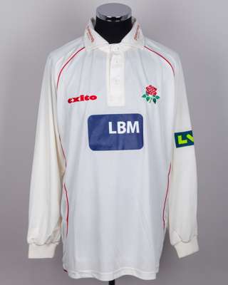 VVS Laxman off-white No.26 Lancashire county cricket long-sleeved shirt, 2007