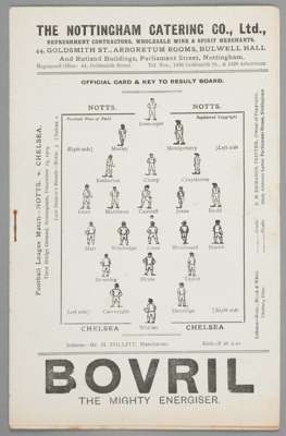 Notts County v Chelsea programme 25th December 1909,
 F.L. Division One fixture