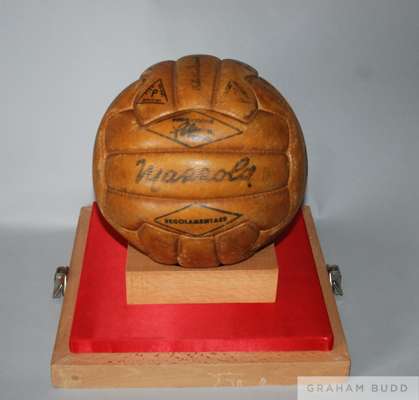 ITALY v. ENGLAND 16/5/48: a Mazzola brown leather football used in the 1948 International match
 the ball autographed by both teams, some faded, inclu
