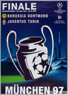 1997 Champions League Final Official poster for the game between Borussia v. Juventus, in Munich on 28th May 1997, 
 84 x 60cm.       

 These poster 