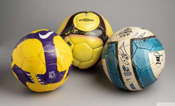 A group of three match issued footballs
 comprising Nike Premier League Total Aerow II 2005/2006, Nike Premier League Total 90 Omni Winter2008/2009, U