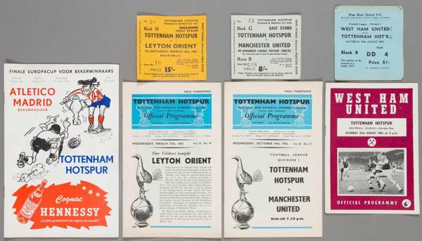 A collection of 29 Tottenham Hotspur programmes and 21 tickets from the 1962-63 season,
 24 homes (18 with tickets) and 5 aways including ECWC Final (