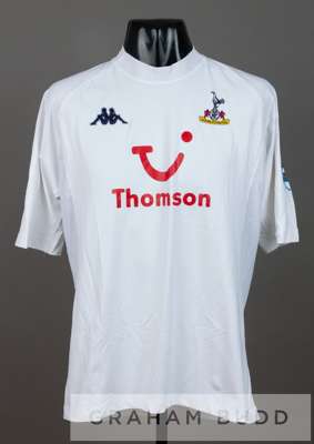 Nourredine Naybet white Tottenham Hotspur no.2 home jersey v Birmingham City at White Hart Lane, 28th August 2004,
 short-sleeved with BARLCAYS PREMIE