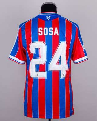 Borna Sosa red and blue No.24 Crystal Palace v. Dynamo Kyiv match worn shirt