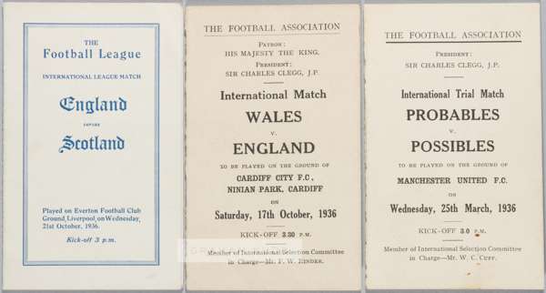 Trio of player itineraries originally issued to the Preston North End goalkeeper George "Harry" Holdcroft.
 England Trial match, Probables v Possibles