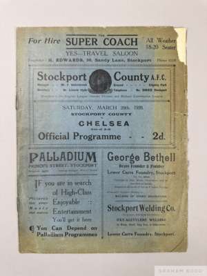 Rare Stockport County v Chelsea match programme, 20th March 1926 
  rusty staples, discolouration to covers, small section missing top right