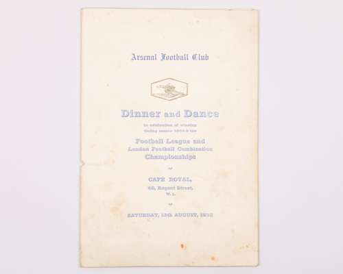 1938 Arsenal autographed menu for the Dinner & Dance to celebrate the Football League