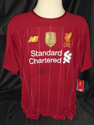 Virgil Van Dijk Liverpool signed 2018-19 Liverpool jersey special edition with six Champions League winners embroidered around the crest, 
 brand new 