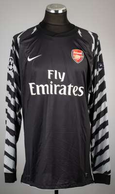 Wojciech Szczesny black Arsenal no.53 goalkeeper's third jersey, season 2010-11,
 Nike, long-sleeved with UEFA STARBALL and RESPECT sleeve badges, clu