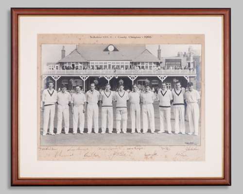 Dickie Bird Yorkshire County Cricket 1959 Champions team photograph and autograph display