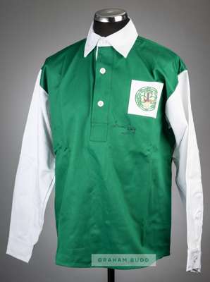 Lawrie Reilly signed green Hibernian FC retro jersey, 
 Toff, signed in black marker pen on front, with Sporting Legends COA