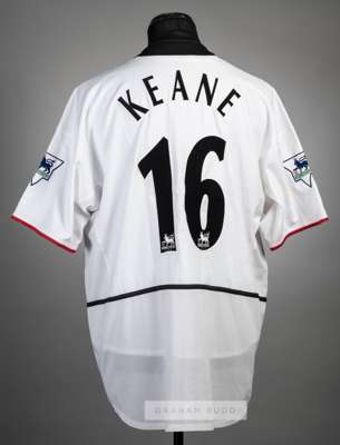 Roy Keane white Manchester United no.16 away jersey, season 2002-03,
 Nike, short-sleeved with THE FA PREMIER LEAGUE sleeve badges, club crest and spo