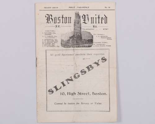 Boston United v. Leeds United Friendly match programme, 5th May 1949