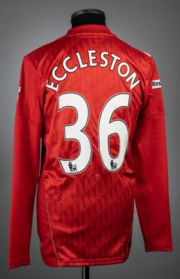Nathan Eccleston red Liverpool F.A. Cup semi-final no.36 jersey v Everton, played at Wembley, 14th April 2012,
 match-issue, Adidas, long-sleeved with