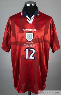 Gary Neville red England 1998 World Cup no.12 jersey