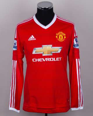 Anthony Martial red and white No.9 Manchester United match issued long-sleeved shirt, 2015-16