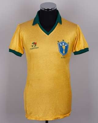 Alemao yellow No.15 Brazil v. Poland match worn short-sleeved shirt, 1986