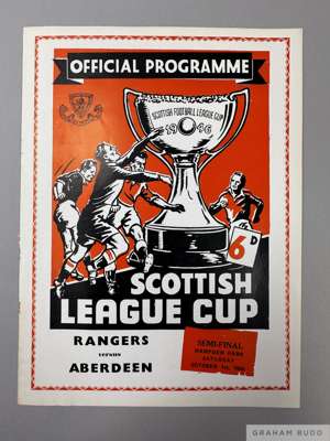 Rangers v. Aberdeen Scottish League Cup Semi Final match programme, 1st October 1955
 staples removed, small hole otherwise good