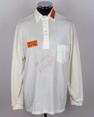 Michael Vaughan match worn, signed white England Test Match long-sleeved shirt