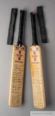 David Lloyd, two Stuart Surridge miniature autographed cricket bats
 one autographed by the Australia Centenary test side and the other by the England