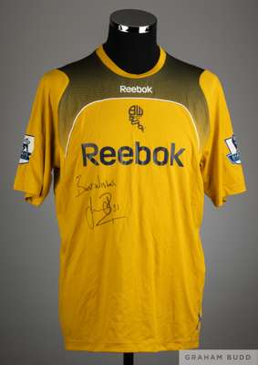 Andy O'Brien yellow No.31 Bolton Wanderers short-sleeved shirt, 2008-09, 
 Reebok, L, with crew-neck collar and sponge badge, the front and back of sh