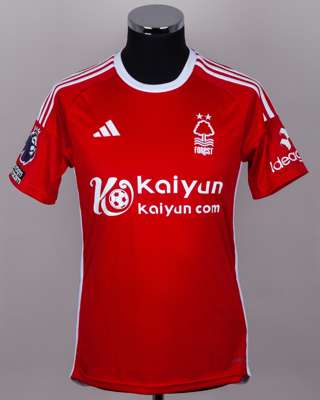 Anthony Elanga red No.21 Nottingham Forest v. Manchester United match worn shirt, 2023