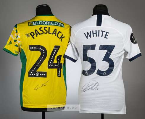 Harvey White signed white Tottenham Hotspur no.53 home jersey season 2019-20,
 short-sleeved with PREMIER LEAGUE sleeve badges, NHS badge, club crest 
