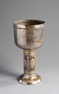 1920s Maccabi Berlin boxing trophy, In the form of a WMF (W?rttembergische Metallwarenfabrik) cup manufactured in silver-plated brass wares designed i