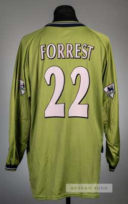 Craig Forrest green West Ham United No.22 goalkeeper's jersey, circa 2000,
 Fila, long-sleeved, Premier League badges, the reverse lettered FORREST