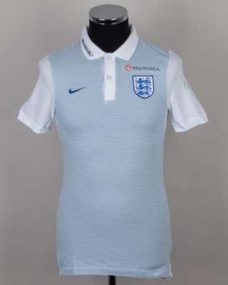 Blue and white England football autographed polo shirt
