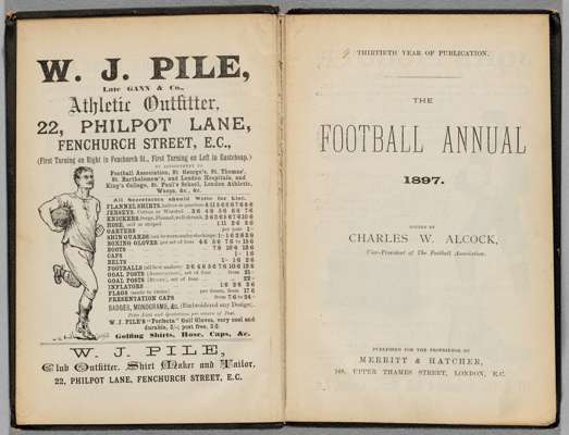 The Football Annual 1897, edited by Charles W. Alcock, published by Merrritt & Hatcher, London,
 thirtieth edition, 165-pages with hardcover, featurin