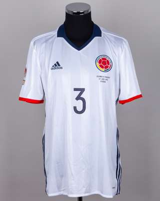 Yerry Mina white No.3 Colombia v. Paraguay short-sleeved shirt, 2016