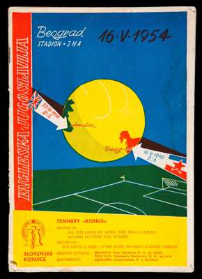 Yugoslavia v England international programme played in Belgrade 16th May 1954, a couple of small tears along spine area, but overall good