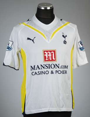 Jermain Defoe white Tottenham Hotspur no.18 home jersey, season 2009-10,
 Puma, short-sleeved with BARCLAYS PREMIER LEAGUE sleeve badges, club crest a