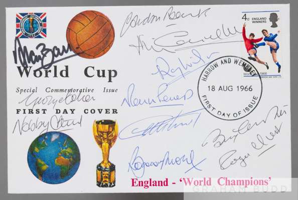 Team-signed England World Champions special issue FDC stamped