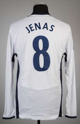 Jermaine Jenas white Tottenham Hotspur no.8 home jersey, season 2008-09,
 Puma, long-sleeved with UEFA CUP sleeve badge, club crest and sponsor logo, 