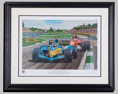 ‘Fernando Alonso - World Champion 2005’ by Andrew Kitson - Framed Limited Edition Print