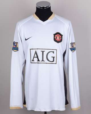 Wayne Rooney white No.10 Manchester United match issued long-sleeved shirt, 2007-08