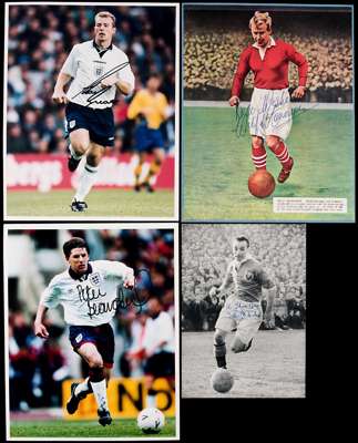 Collection of 38 signed pictures of footballers circa 1940s-1990s, ranging from signed 50s magazine plates to modern press photos, with a good selecti
