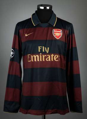 Alexander Hleb claret and navy Arsenal no.13 third choice jersey, season 2007-08,
 match issue, Nike, long-sleeved with UEFA STARBALL sleeve badge, cl