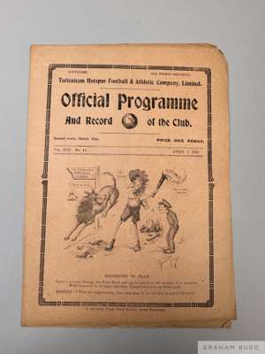Tottenham Hotspur v. Sunderland home match programme, 2nd April 1921

  Signs of folds, pencil text on team page