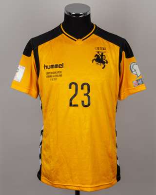 Vytautas Andriuskevicius yellow and black No.5 Lithuania short-sleeved shirt, 2017