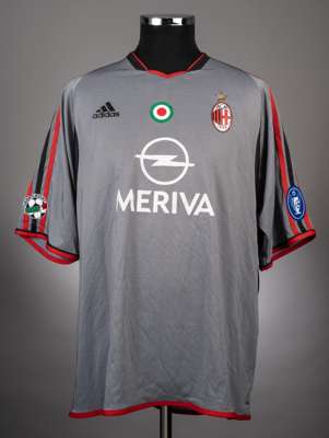 Kaka grey, red and black No.22 AC Milan short-sleeved jersey,
 Adidas, XL, with v-neck collar and printed badge, the reverse lettered KAKA, the right 